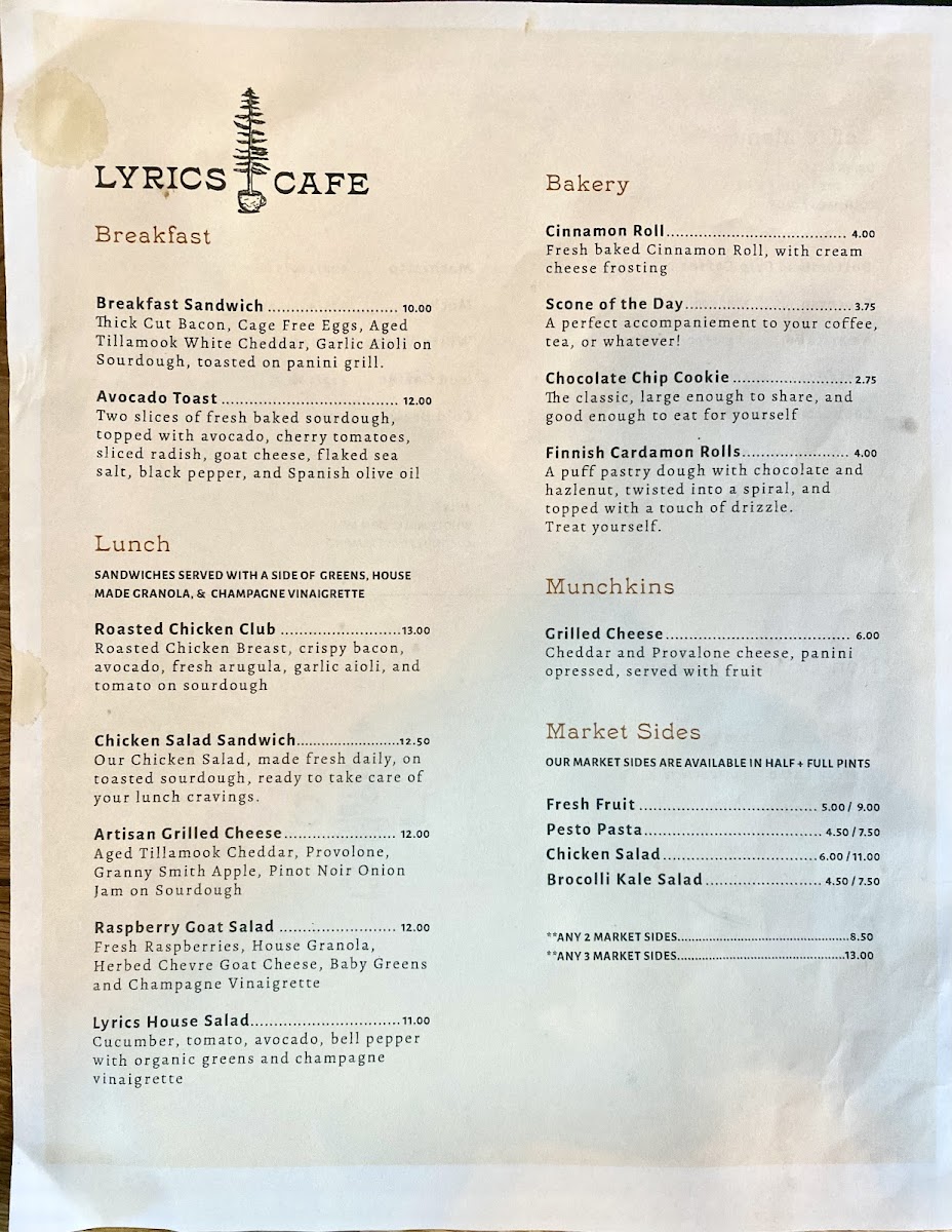 Menu - Lyrics Cafe photo 2